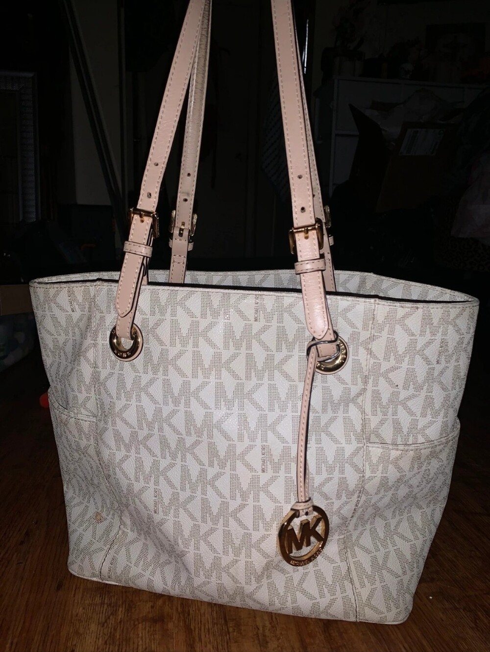 Michael Kors Blush Leather Strap Monogram Tote